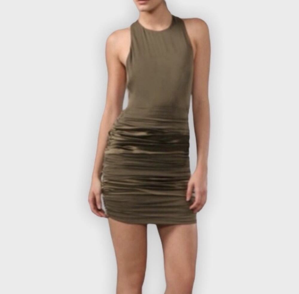 Alice + Olivia Olive Green Zipper Back Silk Dress Size 0
